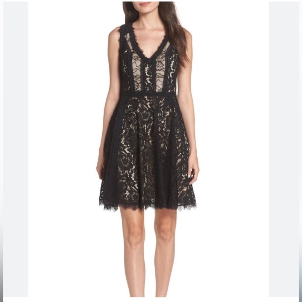 Heartloom Revolve Sera Lace Mini Dress in Tan / Black- Size S